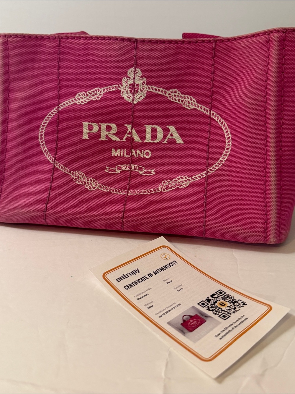 Prada Pink Canapa Mini Tote with COA